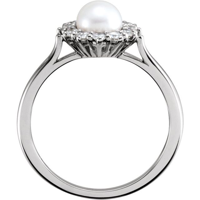 14K White Cultured White Freshwater Pearl & 3/8 CTW Natural Diamond Ring