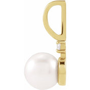 14K Yellow Cultured White Akoya Pearl & .03 CT Natural Diamond Charm/Pendant