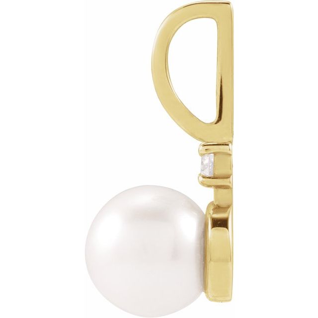14K Yellow Cultured White Akoya Pearl & .03 CT Natural Diamond Charm/Pendant