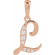 14K Rose 1/10 CTW Natural Diamond Initial L Pendant