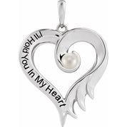 14K White Cultured White Freshwater Pearl & Engraved I'll Hold You In My Heart Pendant