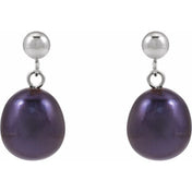 14K White Cultured Black Freshwater Pearl Earrings