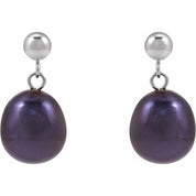 14K White Cultured Black Freshwater Pearl Earrings