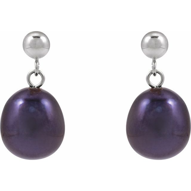 14K White Cultured Black Freshwater Pearl Earrings