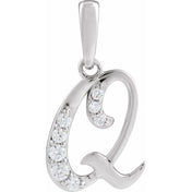 14K White 1/10 CTW Natural Diamond Initial Q 18" Necklace