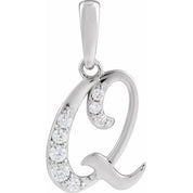 14K White 1/10 CTW Natural Diamond Initial Q 18" Necklace