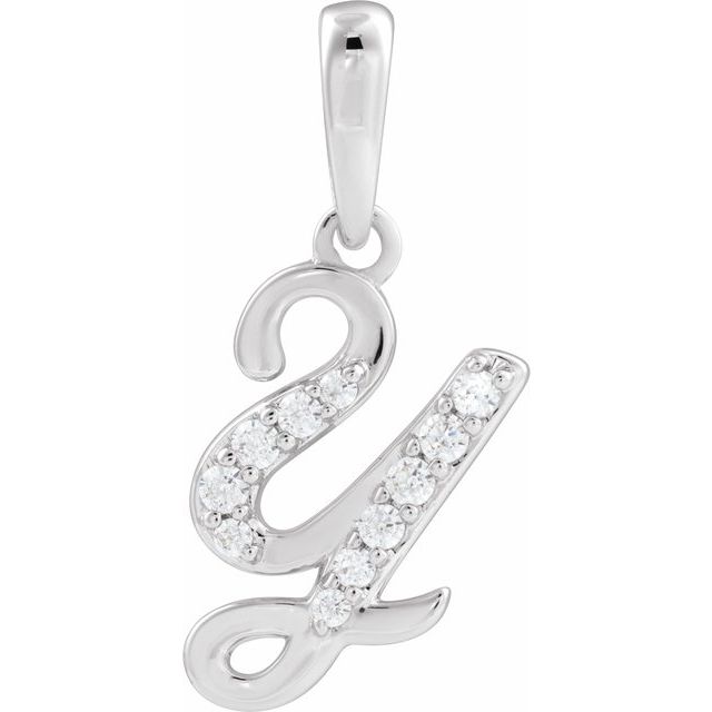 14K White 1/8 CTW Natural Diamond Initial Y 18" Necklace