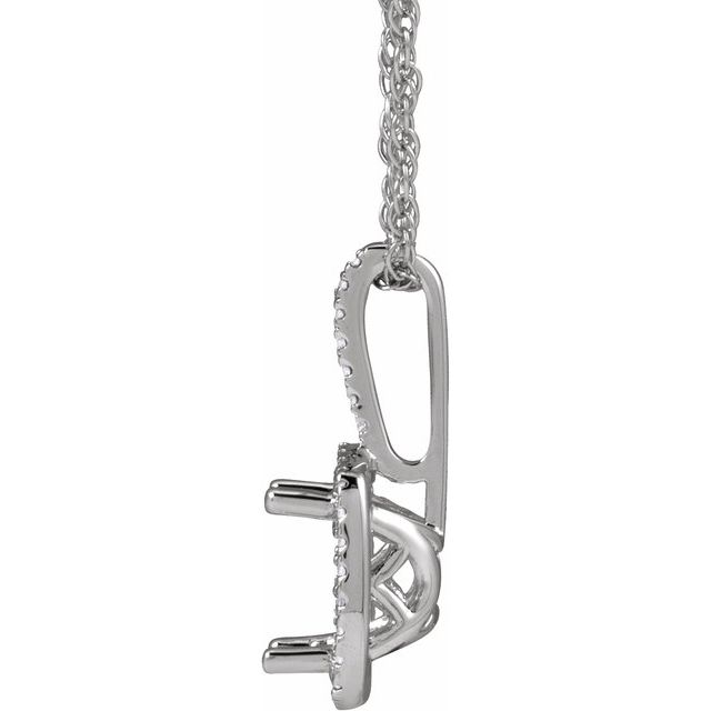 Sterling Silver 7 mm Round .015 CTW Natural Diamond Semi-Set 18" Necklace