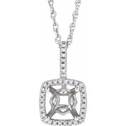 Sterling Silver 7 mm Round .015 CTW Natural Diamond Semi-Set 18" Necklace
