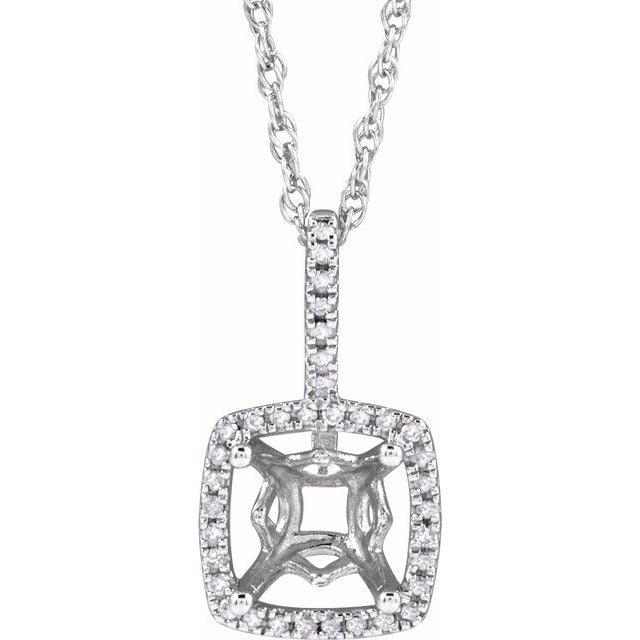 Sterling Silver 7 mm Round .015 CTW Natural Diamond Semi-Set 18" Necklace