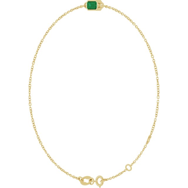 14K Yellow Lab-Grown Emerald  6 1/2-7-1/2" Bracelet