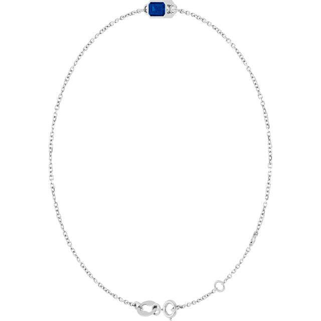 14K White Natural Blue Sapphire  6 1/2-7-1/2" Bracelet