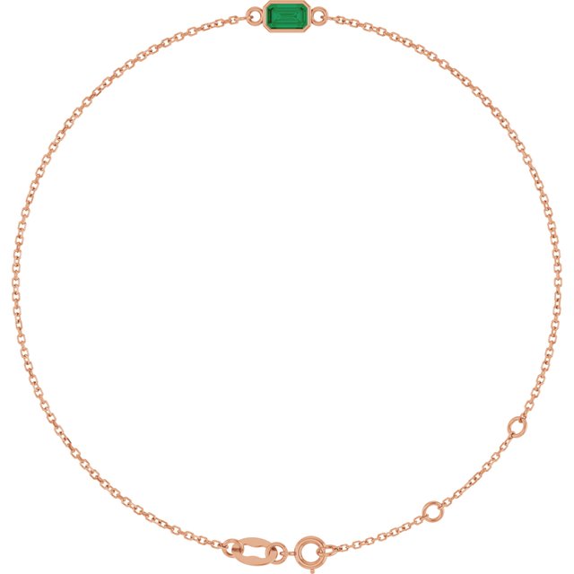 14K Rose Natural Emerald  6 1/2-7-1/2" Bracelet