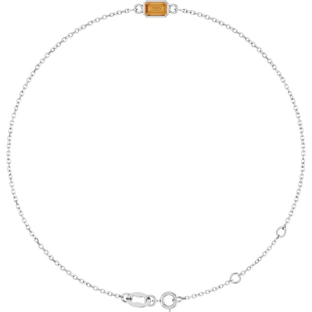 14K White Natural Citrine  6 1/2-7-1/2" Bracelet