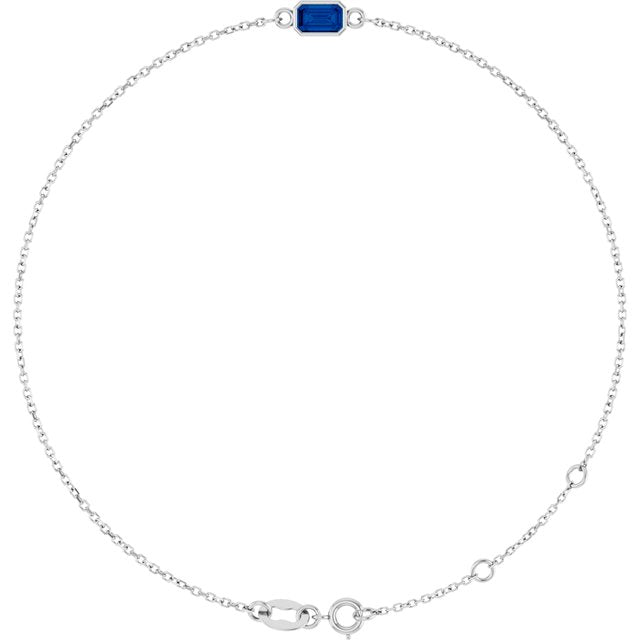 14K White Lab-Grown Blue Sapphire  6 1/2-7-1/2" Bracelet