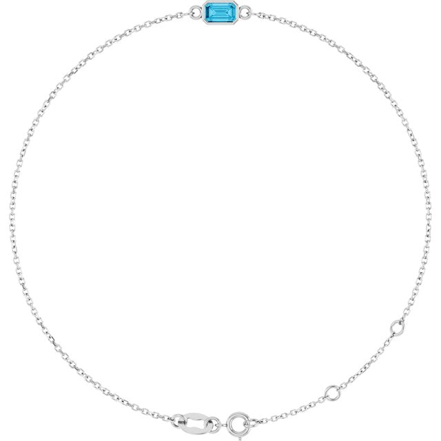 14K White Natural Aquamarine  6 1/2-7-1/2" Bracelet