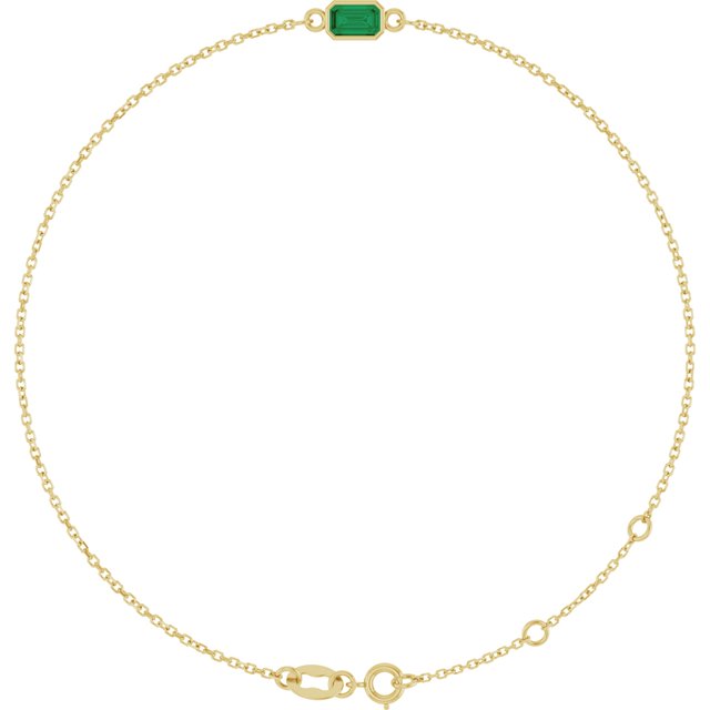 14K Yellow Lab-Grown Emerald  6 1/2-7-1/2" Bracelet