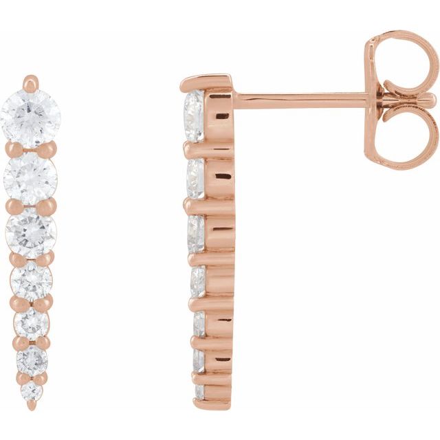 14K Rose 1/3 CTW Natural Diamond Graduated Bar Earrings