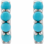 14K White Natural Turquoise Cabochon 14.7 mm Huggie Hoop Earring