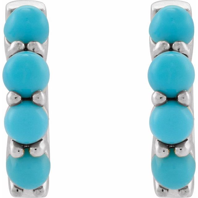 14K White Natural Turquoise Cabochon 14.7 mm Huggie Hoop Earring