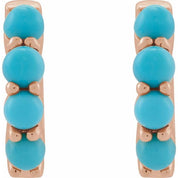 14K Rose Natural Turquoise Cabochon 14.7 mm Huggie Hoop Earring
