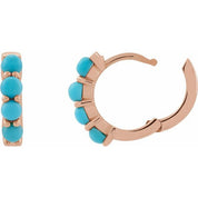 14K Rose Natural Turquoise Cabochon 14.7 mm Huggie Hoop Earring