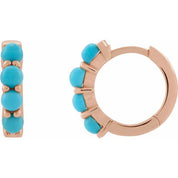 14K Rose Natural Turquoise Cabochon 14.7 mm Huggie Hoop Earring