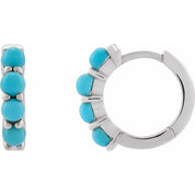 14K White Natural Turquoise Cabochon 14.7 mm Huggie Hoop Earring