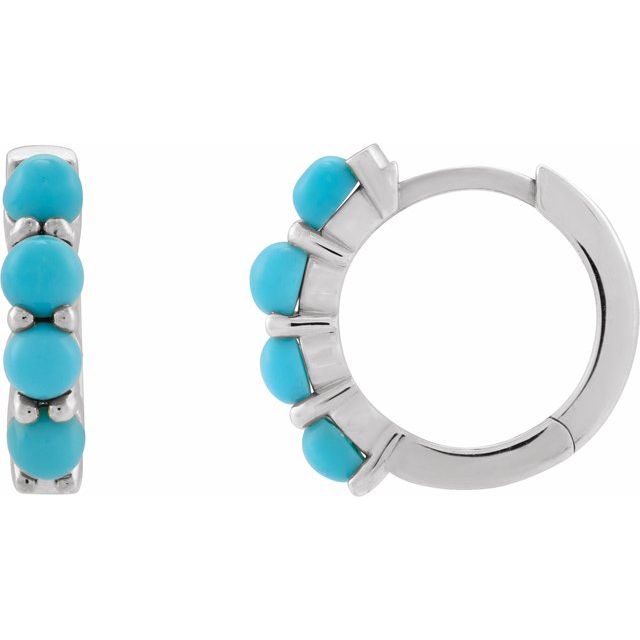 14K White Natural Turquoise Cabochon 14.7 mm Huggie Hoop Earring