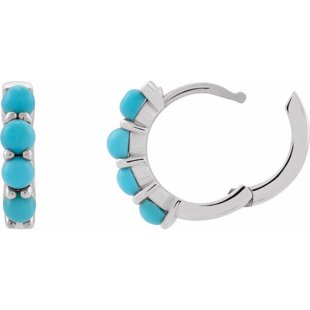 14K White Natural Turquoise Cabochon 14.7 mm Huggie Hoop Earring