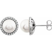 14K White Cultured White Freshwater Pearl  & 1/4 CTW Natural Diamond Earrings