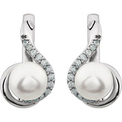 14K White Cultured White Freshwater Pearl  & 1/5 CTW Natural Diamond Earrings