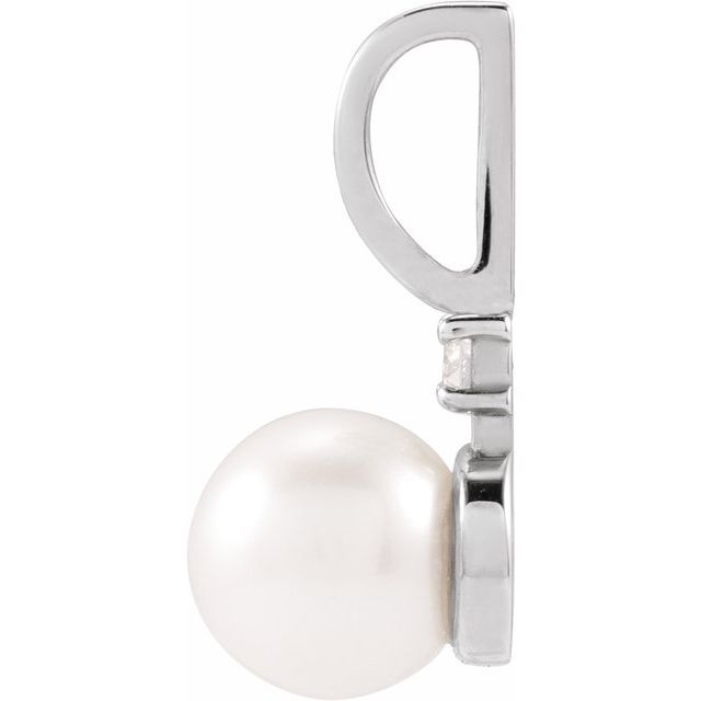 Sterling Silver Cultured White Akoya Pearl & .03 CT Natural Diamond Charm/Pendant