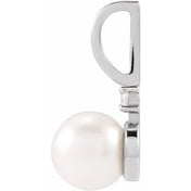 Platinum Cultured White Akoya Pearl & .03 CT Natural Diamond Charm/Pendant