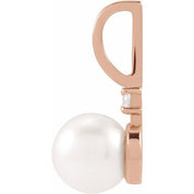 14K Rose Cultured White Akoya Pearl & .03 CT Natural Diamond Charm/Pendant