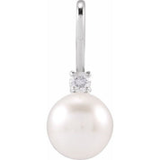 Sterling Silver Cultured White Akoya Pearl & .03 CT Natural Diamond Charm/Pendant