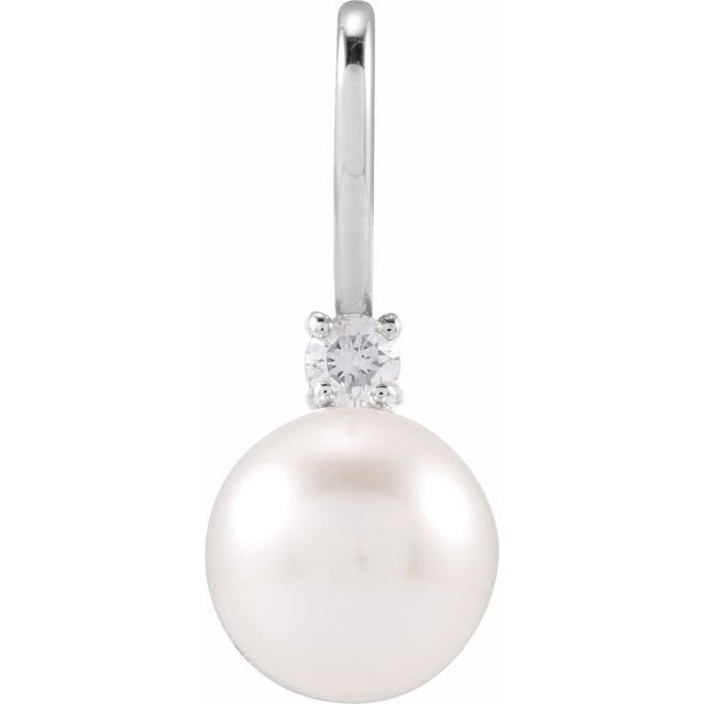 Sterling Silver Cultured White Akoya Pearl & .03 CT Natural Diamond Charm/Pendant