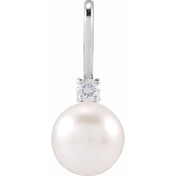 Platinum Cultured White Akoya Pearl & .03 CT Natural Diamond Charm/Pendant