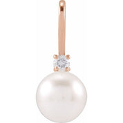 14K Rose Cultured White Akoya Pearl & .03 CT Natural Diamond Charm/Pendant