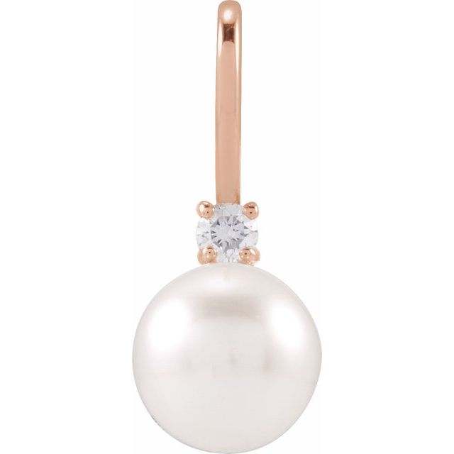 14K Rose Cultured White Akoya Pearl & .03 CT Natural Diamond Charm/Pendant