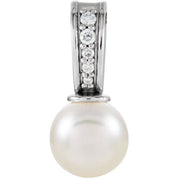 14K White Cultured White Freshwater Pearl & .03 CTW Natural Diamond Pendant