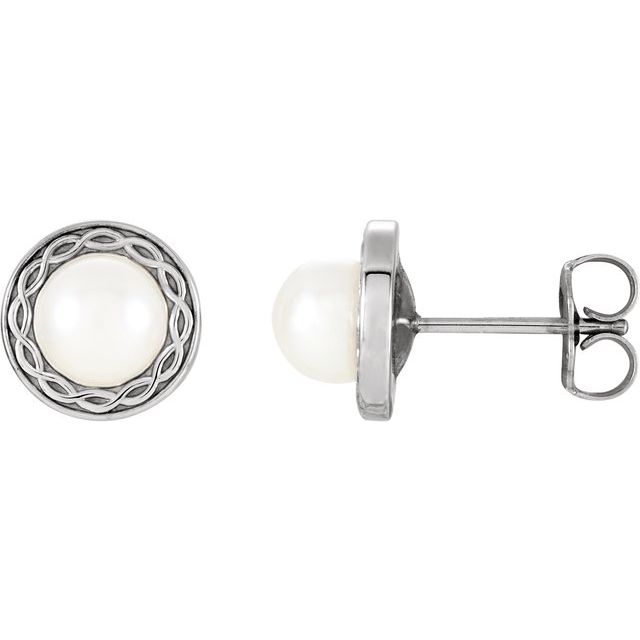 14K White Cultured White Freshwater Pearl Earrings
