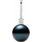 Sterling Silver Cultured Black Akoya Pearl & .03 CT Natural Diamond Charm/Pendant