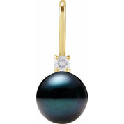 14K Yellow Cultured Black Akoya Pearl & .03 CT Natural Diamond Charm/Pendant