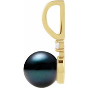 14K Yellow Cultured Black Akoya Pearl & .03 CT Natural Diamond Charm/Pendant