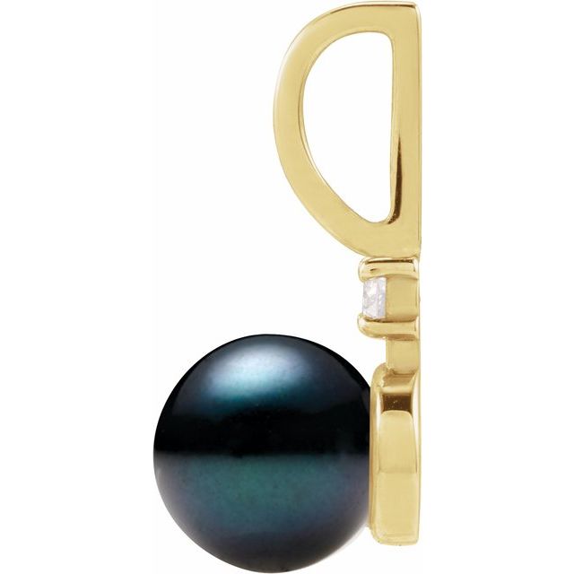 14K Yellow Cultured Black Akoya Pearl & .03 CT Natural Diamond Charm/Pendant