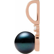 14K Rose Cultured Black Akoya Pearl & .03 CT Natural Diamond Charm/Pendant