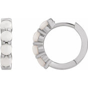 Platinum Natural White Opal Cabochon 14.7 mm Huggie Hoop Earring