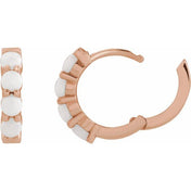 14K Rose Natural White Opal Cabochon 14.7 mm Huggie Hoop Earring