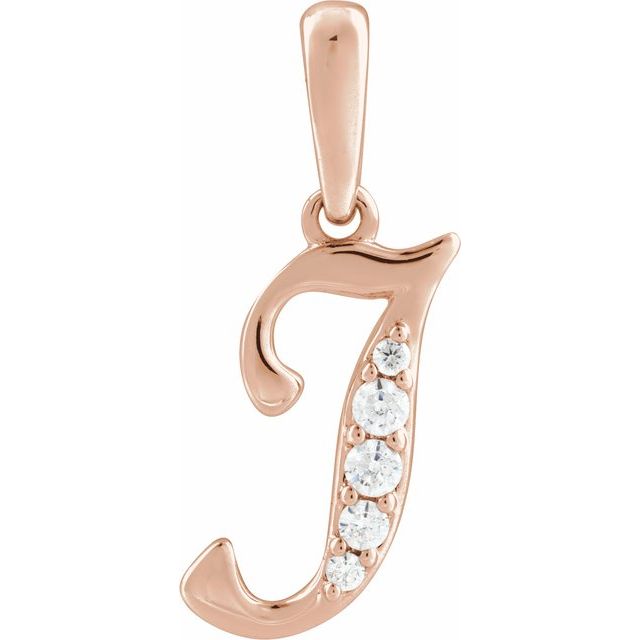 14K Rose .08 CTW Natural Diamond Initial I 18" Necklace